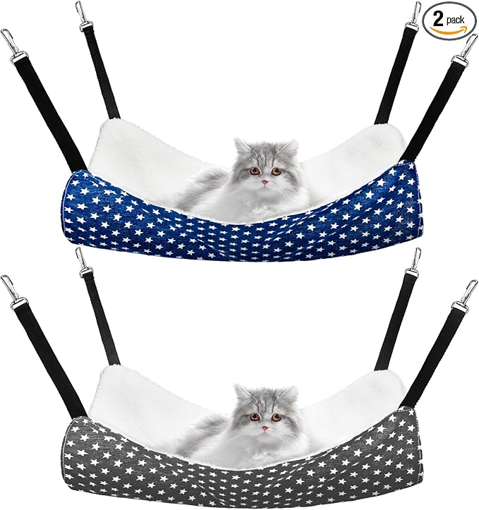Jetec 2 Pack Cat Hammock for Cage, Pentagram, L | Catio Accessories, Reversible Soft Cats Bed, Adjustable Straps and Hooks, Double-sided Linen, Fleece Hanging Hammock for Cats