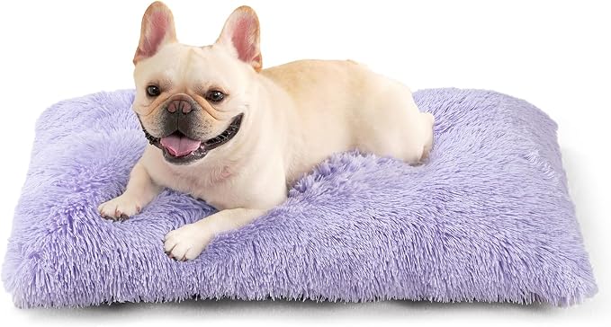 EHEYCIGA Fluffy Dog Crate Bed for Medium Dogs, Plush Crate Pad, Purple | Calming Anti Anxiety Medium Dog Bed, Washable Soft Warm Faux Fur Crate Mat with Non-Slip Bottom