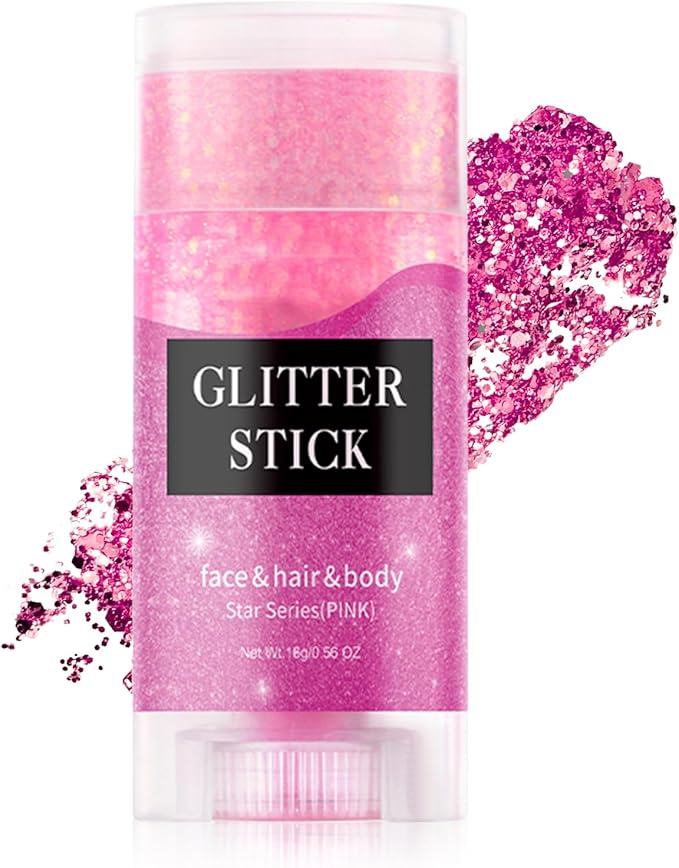 Pink Body & Face Glitter Stick,【Waterproof】【Long-Lasting】【Sparkling】 for Singer Concert Outfits, Festival Rave Mermaid Accessories Chunky Glitter Makeup for Women (02# Pink)