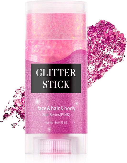 Pink Body & Face Glitter Stick,【Waterproof】【Long-Lasting】【Sparkling】 for Singer Concert Outfits, Festival Rave Mermaid Accessories Chunky Glitter Makeup for Women (02# Pink)
