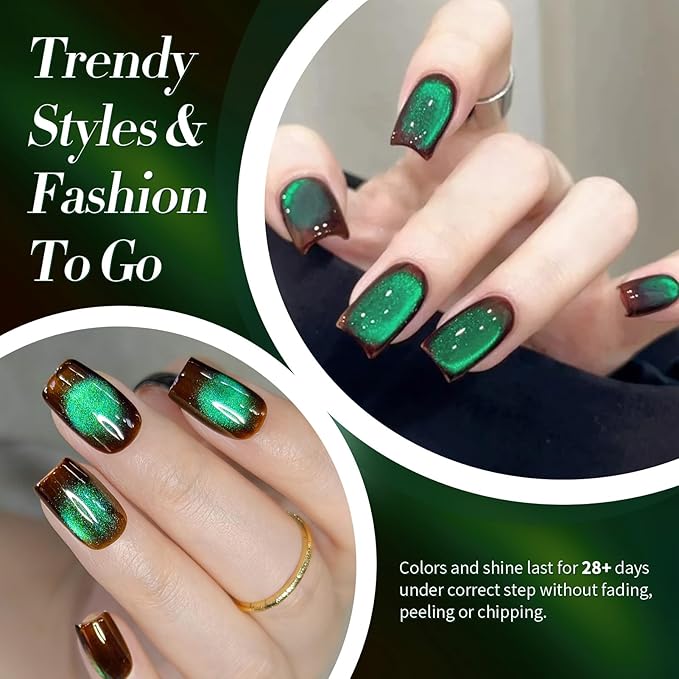 BORN PRETTY Cat Magnetic Eye Gel Nail Polish,Brown Green Glitter Fall Winter Holographic Magnetic Gel Polish Nail Polish Art Manicure Salon DIY at Home 15ML