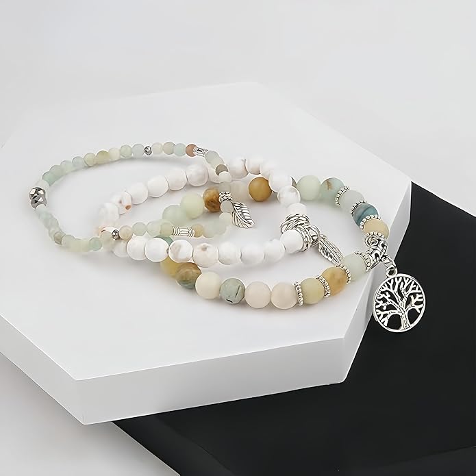 Jardme Healing Crystal Bracelets for Women, 8mm Beaded Natural Stone Stretch Chakra Bracelets Tree of Life Bracelet Jewelry Gifts for Women