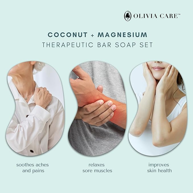 Coconut Magnesium Organic Bar Soap - Natural Moisturizing Body Soap for Sensitive Skin - Triple Milled Soap with Coconut Oil - Plastic Free 3 Pack