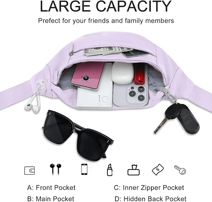 MAXTOP Large Crossbody Fanny Pack with 4-Zipper Pockets,Gifts for Enjoy Sports Festival Workout Traveling Running Casual Hands-Free Wallets Waist Pack Phone Bag Carrying All Phones