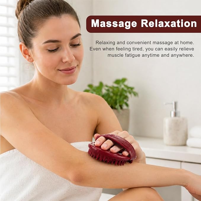 2PCS Magnetic Meridian Massage Brush Set with Measuring Tape, Circulation Boost Massage Tool Set, Soft Silicone Acupressure Brush with Anti-Slip Grip for Belly Back Leg Scalp (Coffee Brown)