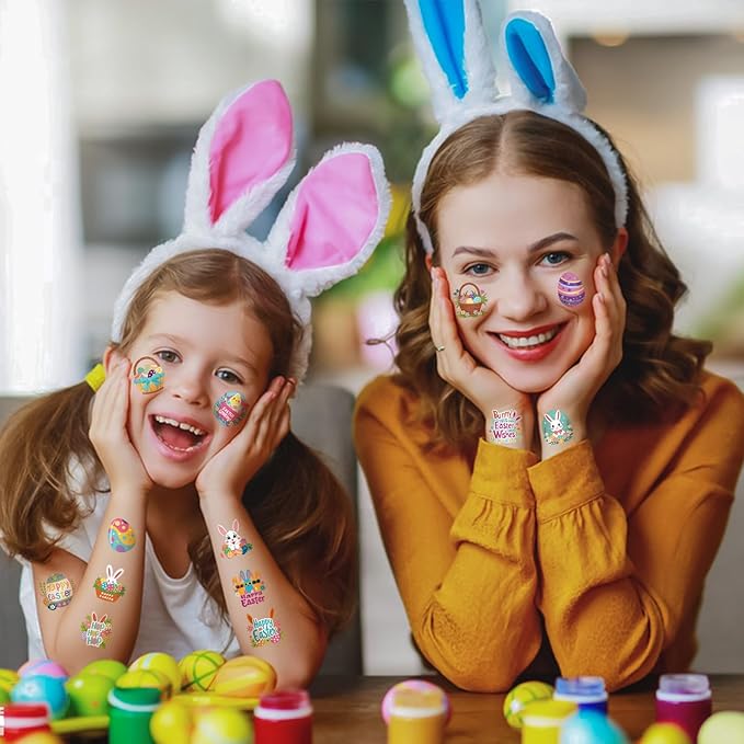 117PCS Easter Temporary Tattoos for Kids Men Women, Tiny Easter Egg and Bunny Fake Tattoos Stickers, Easter Face Body Fake Tattoos for Adults, Easter Basket Stuffers Party Favors Decoration