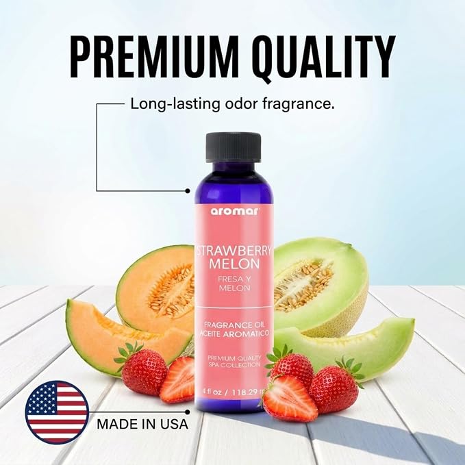 Aromar Premium Fragrance Oil, Long-Lasting, Refreshing Uplifting Aroma for Aromatherapy, Relaxation & Household Uses, Strawberry Melon 4 oz.