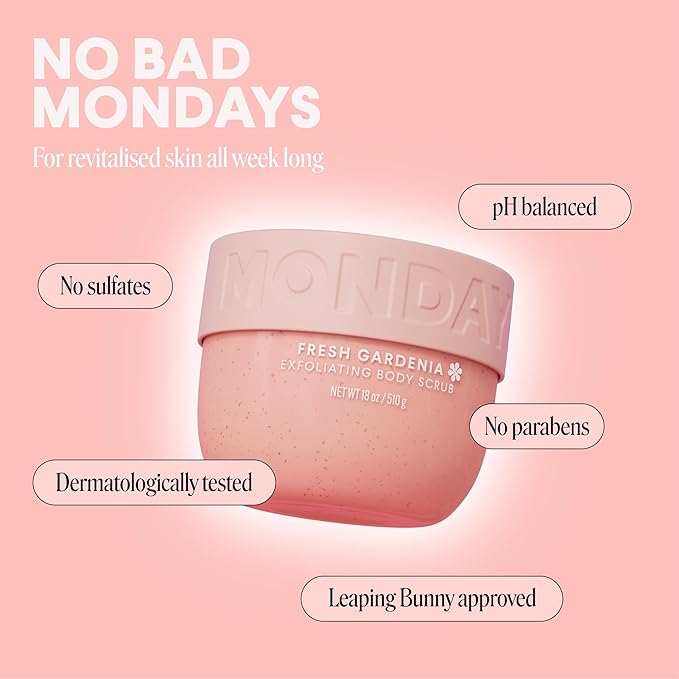 MONDAY Haircare EXFOLIATING Body Scrub – Fresh Gardenia Scent with Shea Butter & Coconut Oil, 18 oz (Pack of 2)
