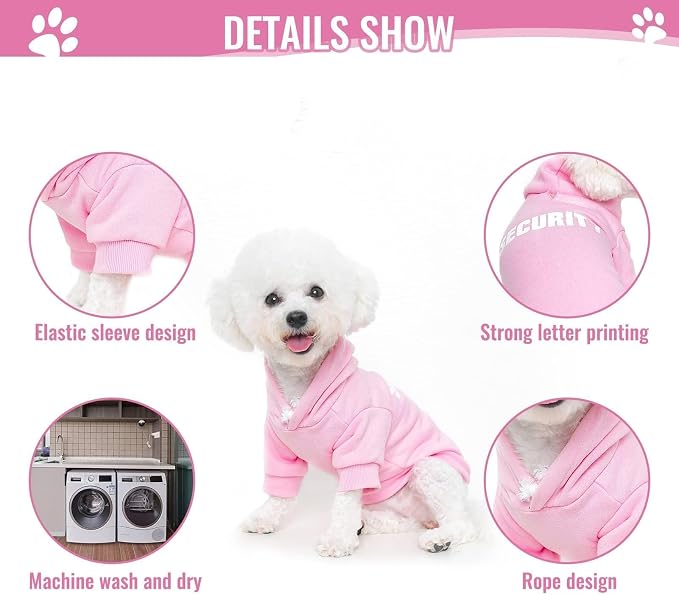BINGPET Security Dog Hoodie, Pet Sweater Clothes with Leash Hole, Pink | Warm Dog Sweatshirt for Small Medium Large Dogs, All-Season Cold Weather Comfort & Fit, Soft Winter Hooded Pullover Outfit