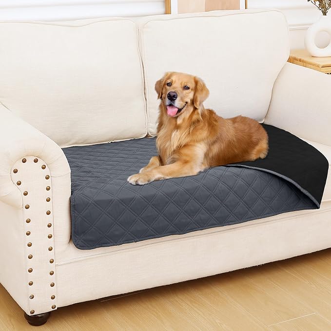 Smiry Waterproof Reversible Pet Couch Covers for Dogs | Pet Friendly, Soft Fabric, Washable Sofa Furniture Protector for Dogs Cat Kids, Checkered (30"x53", Dark Grey/Black)