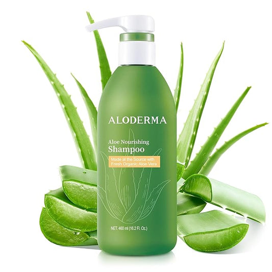 Aloderma Aloe Nourishing Shampoo 16oz - Made with Fresh, Organic Aloe Vera (No Water Added) for Dry, Damaged Hair - Gently Cleanse and Moisturize for Soft, Healthy, Shiny Hair - Alcohol, Paraben-Free