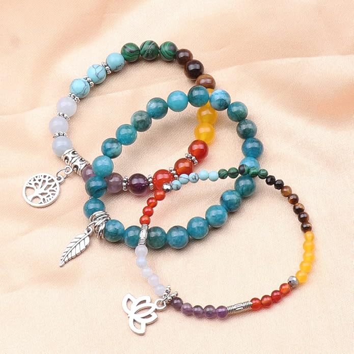 UEUC Tree of Life Yoga Healing Stone Bracelets,Multilayer Lotus Chakra Stone Reiki Bracelet Sets,Anxiety Crystal Natural Stone,for Women Stress Relief