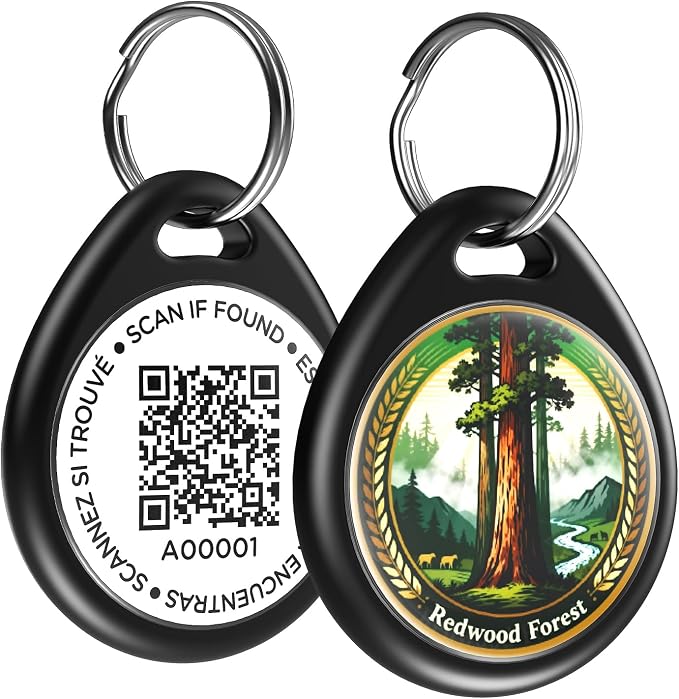 QR Code Dog Tags Personalized for Pets, Real-time Alerts, Redwood