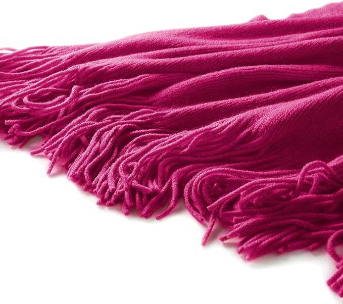 Homiest Dark Pink Knitted Throw Blanket with Fringe, 50x60 Inch | Pure Acrylic, Lightweight & Breathable, All-Season Use, Machine Washable, Wrinkle & Fade Resistant, for Couch Sofa And Bed