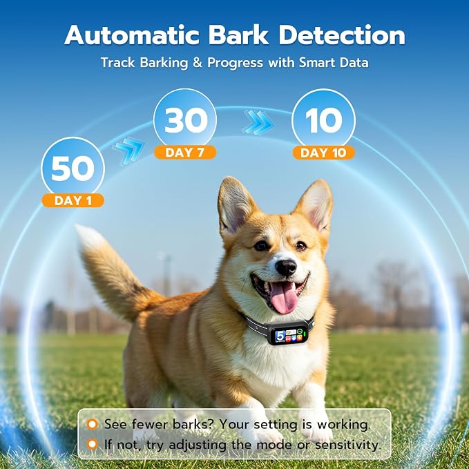Bark Collar for Small Medium Large Dogs 8-100lbs | Upgraded Smart AI Anti Barking Collar w/AirTag Holder, 5 Modes (Beep/Vib/Safe Shock), Adjustable Sensitivity, Bark Counter, Rechargeable Waterproof
