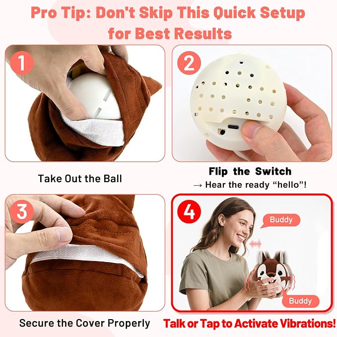Interactive Dog Toys - Auto Bounce, Move & Vibrate with Sound, Talking Squirrel Puppy Toy for Small Medium Large Dogs, Rechargeable Durable Toy for Anxiety Relief, Boredom & Indoor Play