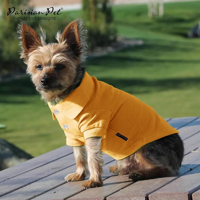 Parisian Pet Dog Polo Shirt – Classic Yellow Cotton Pet Apparel with Collar & Buttons, Soft Breathable Puppy T-Shirt - Cute Dog Clothes - Ideal Summer Clothes for Large Dogs - Shirts for Dogs Boy Girl