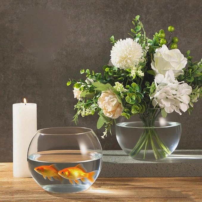 Sawysine 8 Pcs Bubble Bowl Vase Centerpiece 7.8''W X 6.3''H Round Glass Flower Vase Bulk Clear Terrarium Fish Bowl for Wedding Event Goldfish Planter Floral Centerpiece Office Home Decor