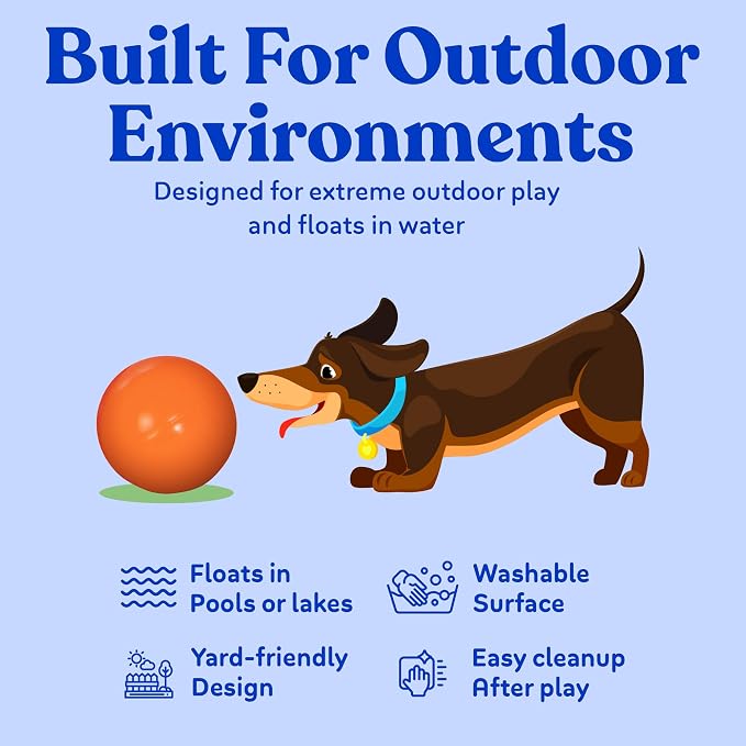 Doggie Dooley Virtually Indestructible Dog Ball - 14 Inch Hard Plastic Interactive Dog Toy for Large Breeds Over 75+ lbs - Built for Herding & Push Play - Floats in Water, Made in USA - Orange