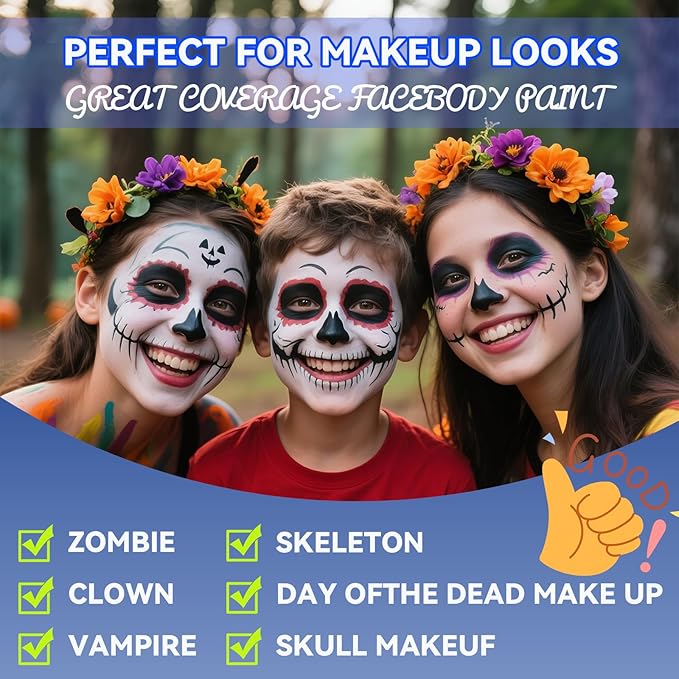 Blue Face Body Paint,Water-based Cream Painting,Blendable Face paint for Halloween Avatar Smurf Mystique Cosplay, Costume, Parties, Stage, Theater, SFX Special Effect Makeup