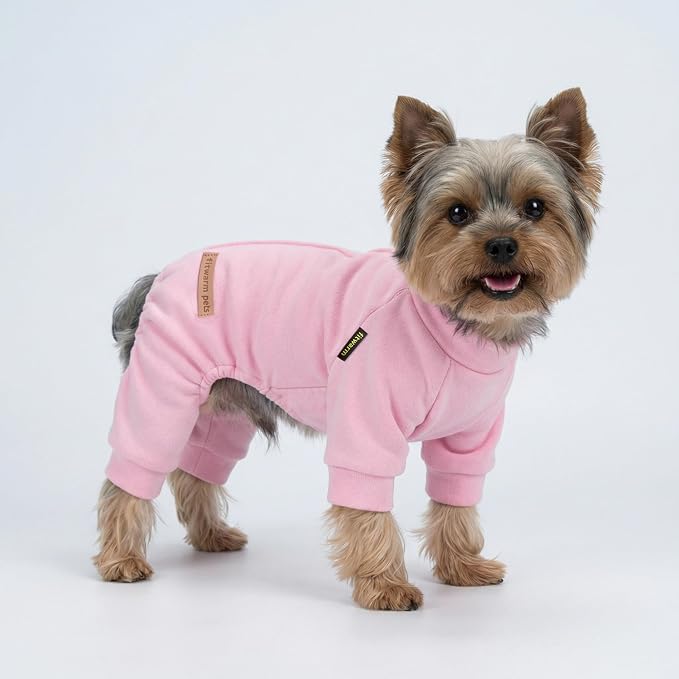 Fitwarm 2 Pack Lightweight Fleece Dog Pajamas, Warm Winter Clothes for Small Dogs Girl, Cozy Pet Onesie with Feet, Medium Violet Red, Light Pink, XS
