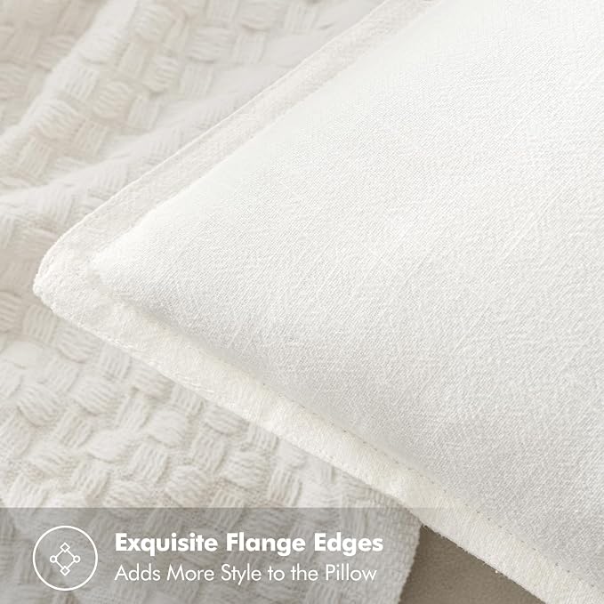 MIULEE Decorative Linen Euro Sham Pillow Covers 22x22 Inch Cream White | Boho Farmhouse Neutral Couch Throw Pillows for Bed, Pack of 2 Accent Modern Pillowcases, Sofa Livingroom Home Decor