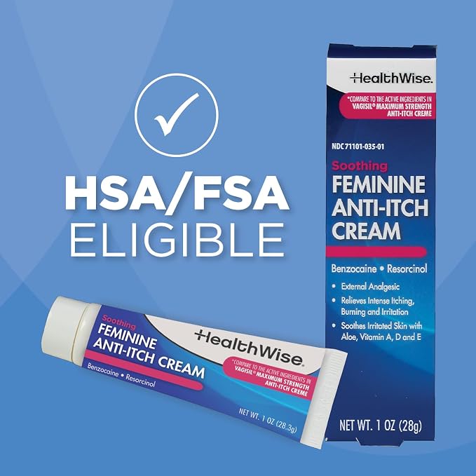 HealthWise Feminine Anti-Itch Cream | Soothing Itch Relief | Aloe, Vitamin A, D and E | Irritation Relief | Vagicaine | 1 oz. | External Analgesic