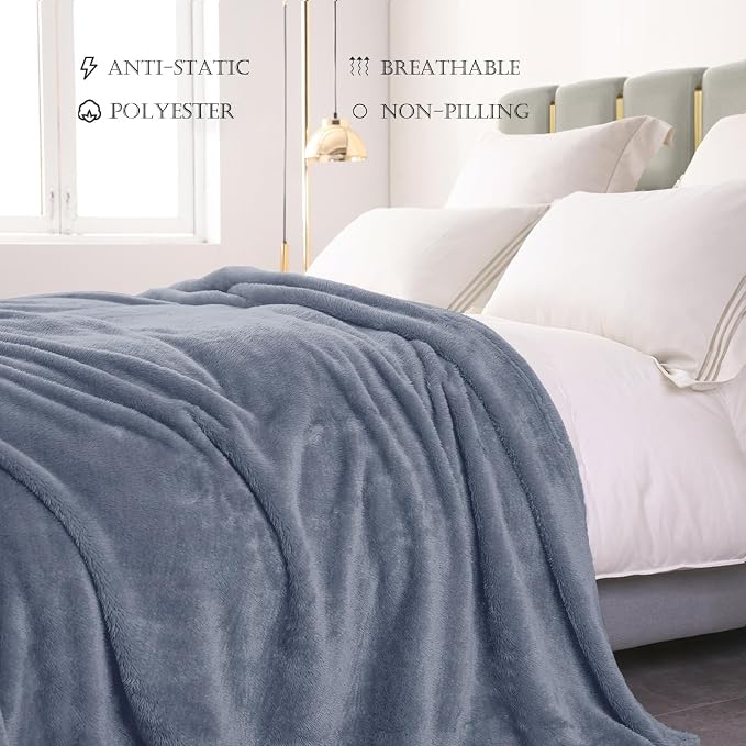 Exclusivo Mezcla Fuzzy Plush Fleece Bed Blanket Queen Size, Stone Blue | 90x90 Inches, Super Soft and Cozy Bed Blanket, Fluffy Decorative Bedding for Livingroom, Bedroom, All Season