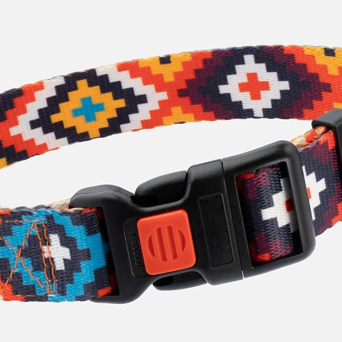 CollarDirect Aztec Dog Collar Adjustable Nylon Tribal Pattern Geometric Pet Collars for Dogs Small Medium Large Puppy (Aztec Sunset, Neck Fit 18"-26"