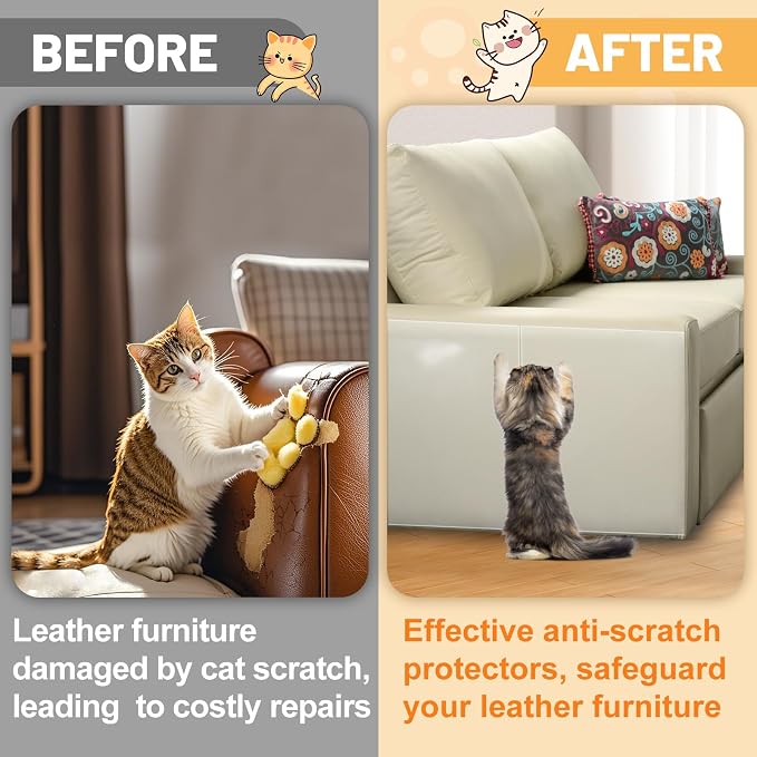 Acostop 16 Pack 17"x11.8" Cat Scratch Furniture Protector for Leather Couch | Easy to Remove Anti-Scratch Couch Protector from Cat, No Pins