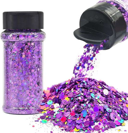 Grape - Light Purple - Craft Glitter - 2oz Glitter Shaker Bright Colorful Holographic Mix Chunky Body Glitter Bulk Wholesale 24 Colors in Shaker Cosmetic Glitter - EBLB802