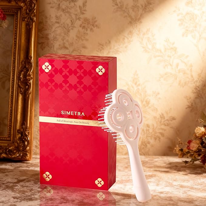 Simetra Detangler Hair Brush for Women and Men, Original Detangling Brush for Curly Hair/Fine &Thick/Wet & Dry Hair, Holiday Present Hairbrush - Natural Crystal Inlay & 14K Gold Plating