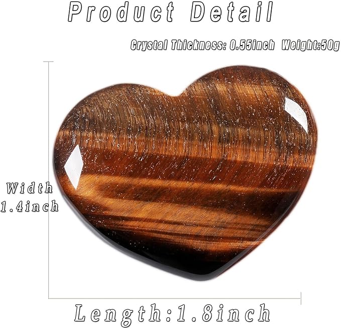 MAIBAOTA 45 mm Tiger Eye Crystal Stones Heart Love Crystal Reiki Gemstone Worry Stones for Anxiety