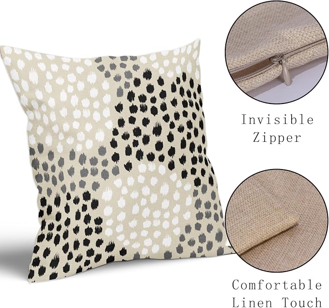 Black White Pillow Covers 18x18 Set of 2 Boho Gray Polka Dot Throw Pillows Modern Trendy Print Decorative Outdoor Farmhouse Pillowcase Cushion Cover Linen Pillow Case Decor for Home Sofa Couch Bed
