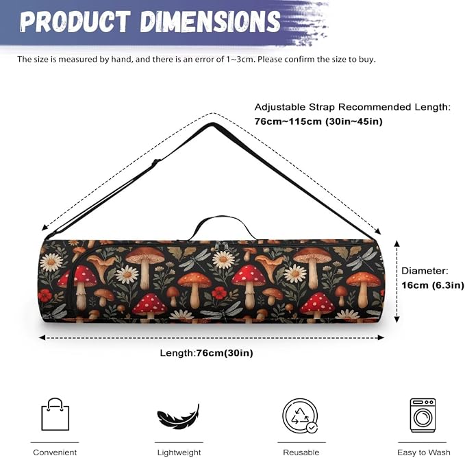 Yoga Mat Bag with Adjustable Shoulder Strap and Handle Zipper, 30in Wide x 6.3in Diameter for Yoga Mat Storage