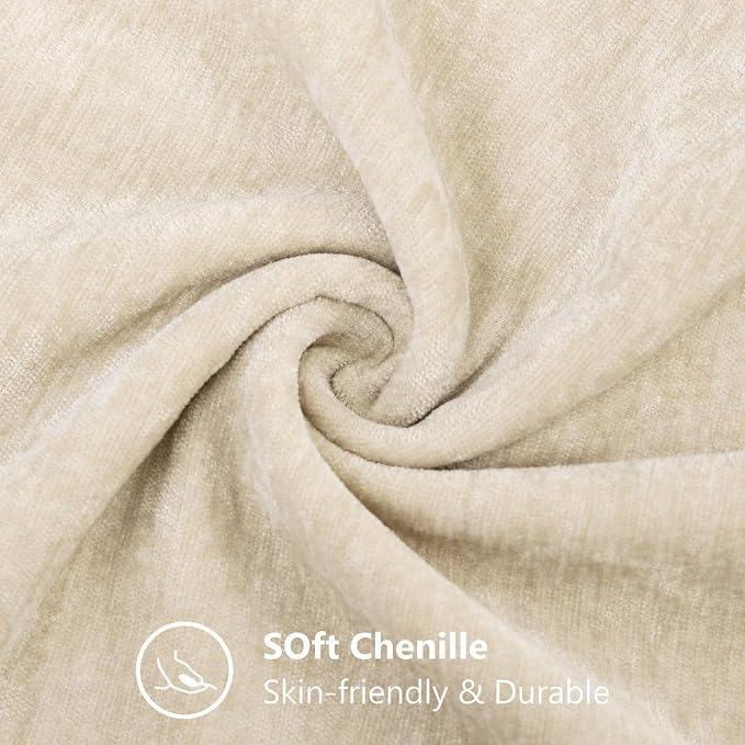 decorUhome Soft Chenille Beige Throw Pillow Covers 18X18 Set of 2 | Decorative Fall Couch Pillow Covers Solid Dyed Accent Modern Farmhouse Neutral Square Pillow Cases for Sofa