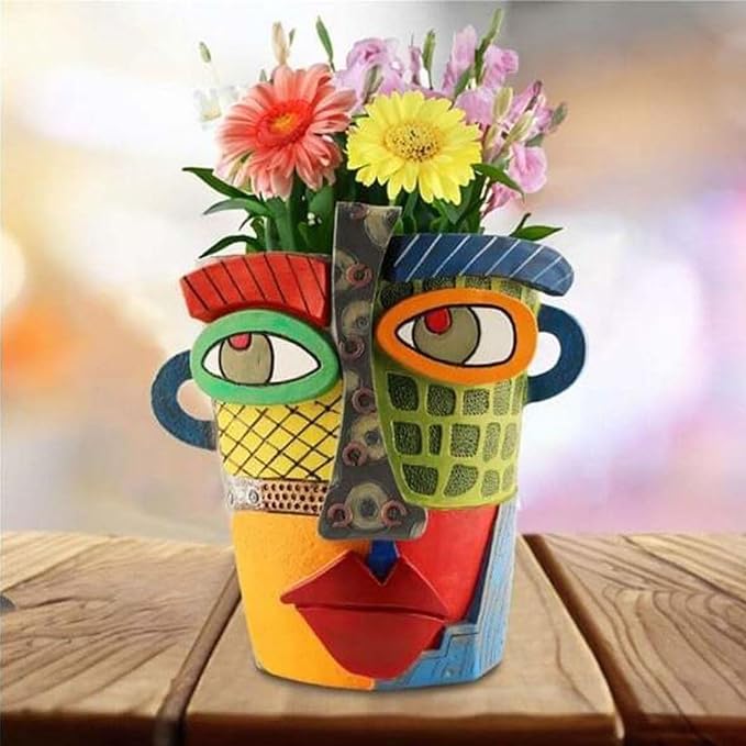 Picasso Brutalist Abstract Beauty Face Flower Pot Acolorful Art Resin Handmade Face Planters Pots Head for Home Art Decor Balcony Ornaments (Modern), RCZED152