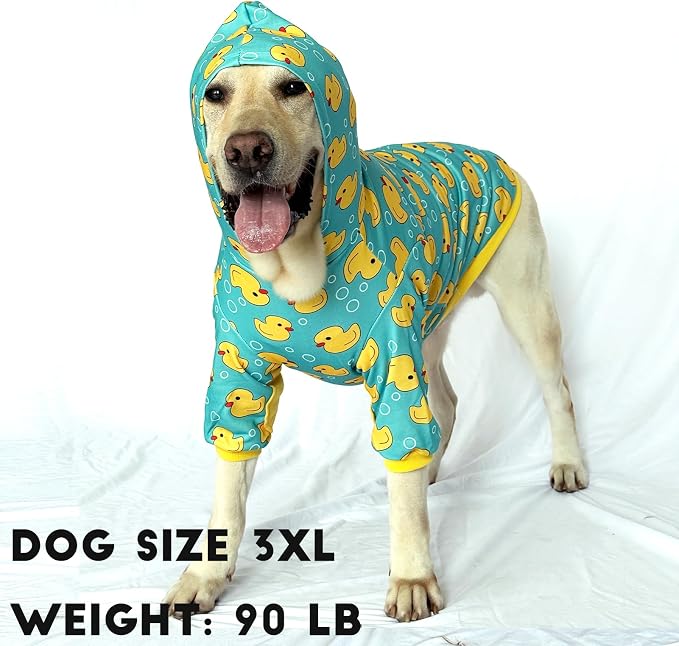 Dog Hoodie Pullover Sweatshirts Soft and Stretch Pets Clothes Yellow Duck Hooded for Medium Large Dogs（Yellow Duck L）