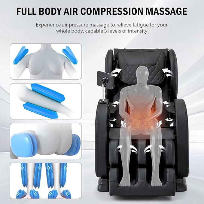 Zero Gravity Massage Chair - 8 Fixed Rollers Full Body Shiatsu with Back Heat, Foot Roller & Air Compression - Relieve Back Pain for Sedentary Workers/Elderly (Home Office Use)