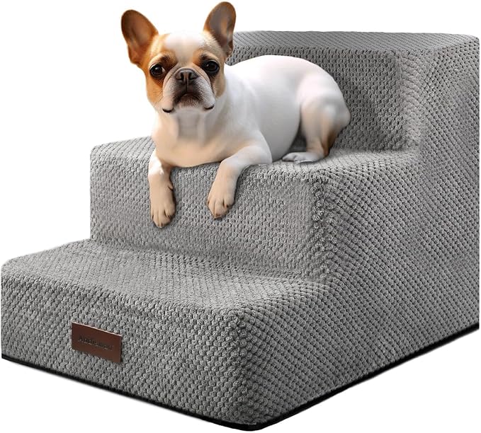 Aodisman Dog Stairs for Small Dogs & Cats,3-Step Pet Steps for Couch & Bed | High-Density Foam Dog Steps with Anti-Slip Bottom,Easy for Puppies,Older Cats & Dogs to Reach Sofas & Chairs,Grey,13.6" H