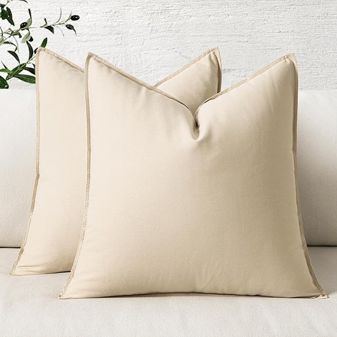 MIULEE Pack of 2 Decorative Linen Pillow Covers 18x18 Inch Beige | Boho Farmhouse Modern Accent Throw Pillows, Soft Neutral Cushion Covers, Home Decor for Sofa Couch Bed Living Room