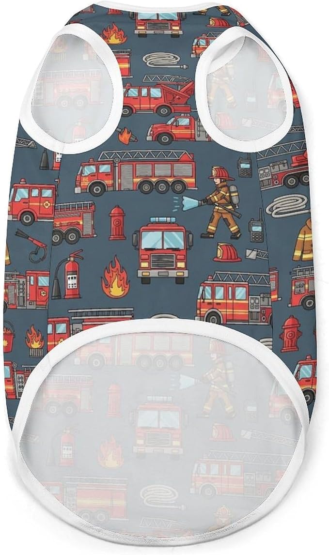 Soft Cat Shirt Pet Breathable Clothes Dog Tank Tops Pet Fire Truck Firefighter Cute Dress Decor