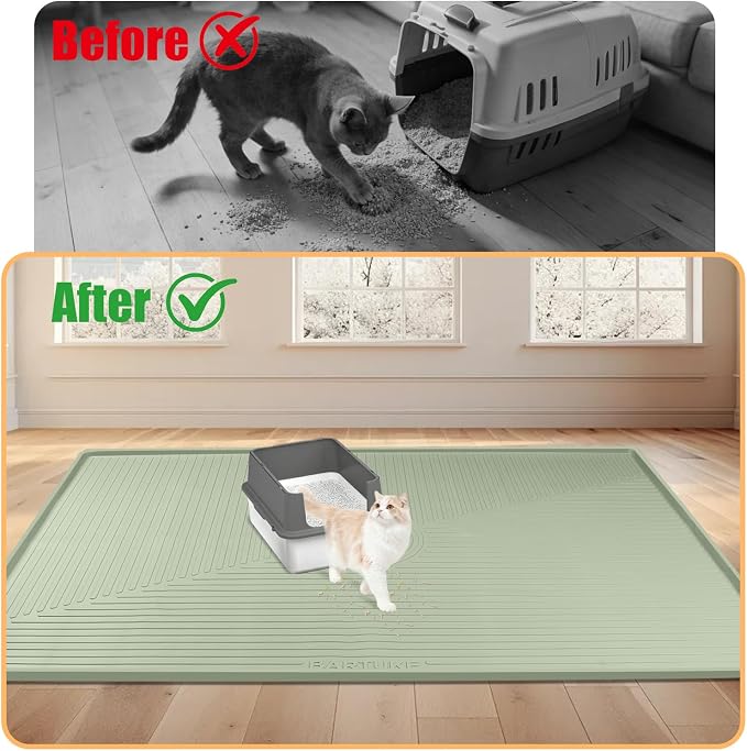 Silicone Cat Litter Mat 50" x 36" Cat Mat for Litter Box, Green | Extra Large Cat Litter Trapping Mat for Floor, Waterproof, Non-Slip Kitty Litter Box Mat with Raised Edge, Easy to Clean