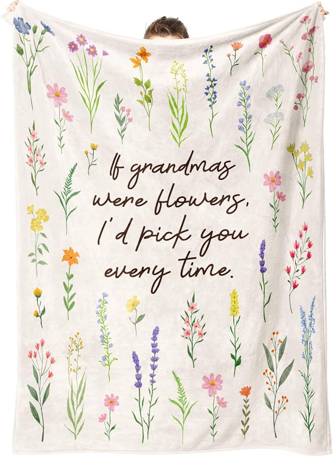 Grandma Gifts, Floral Blanket for Grandma Birthday Gift | Best Gifts for Grandma from Grandkids, Grandmother Gift on Grandparents Day, Christmas, Soft Throw Blankets 60'' x 80''