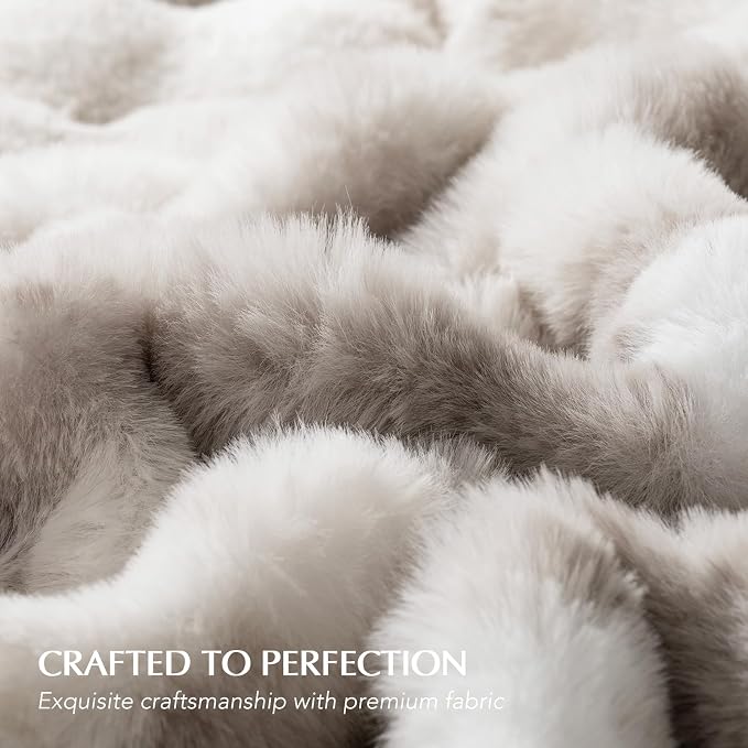 Faux Rabbit Fur Bubble Throw Blanket, 90"x90", Light Grey | Ultra Soft, Luxury Faux Rabbit Fur Throw, Thick Warm Bubble Blanket, Cozy Fluffy Reversible, for Bed, Couch, Chair, Sofa