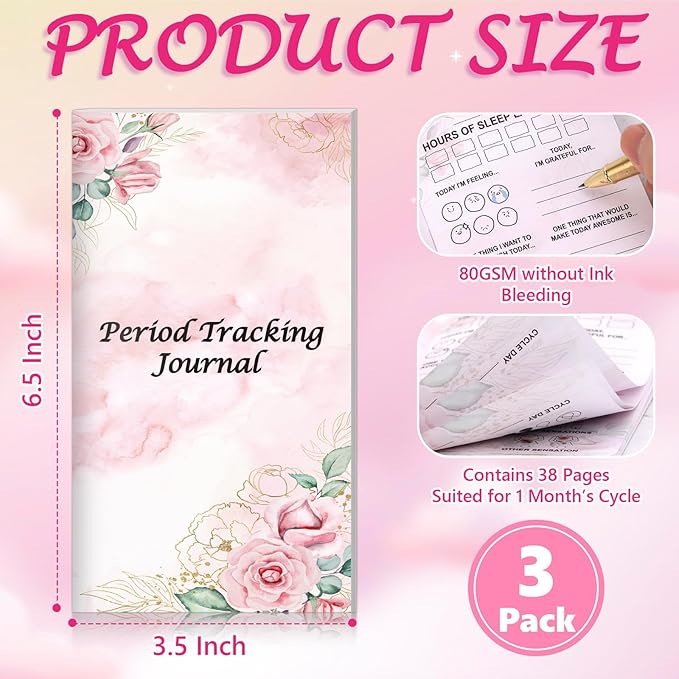 3 Pack Period Tracker Journal for Girls 6.5x3.5 Inch Period Tracking Notebook First Period Starter Kit Funny Daily Menstrual Cycle Tracker Gifts for Girls Teens Feminine Care 80GSM