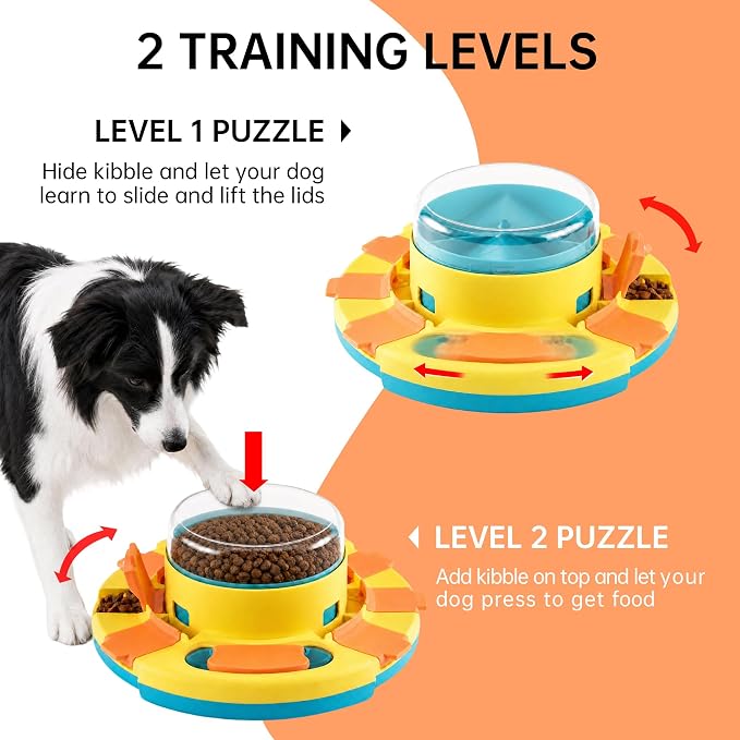 Dog Puzzle Toy 2 Levels, Slow Feeder, Pup Food Treat Feeding Dispenser for IQ Training and Entertainment for All Breeds,Blue