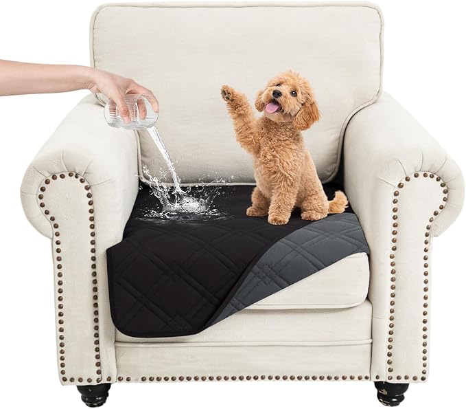 100% Waterproof Washable Dog Blanket， Black+Blackish Gray 30"x30" | ,7-Layer Reversible Couch Covers for Dogs Met for Sofa Furniture Car Camping