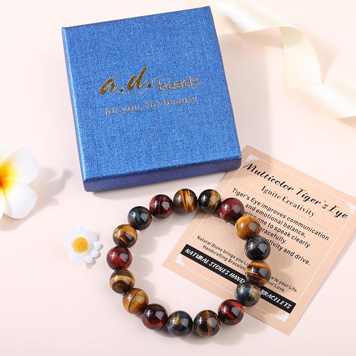 AD Beads Handmade Gemstone Stretch Elastic Bracelet Crystal Healing Reiki Nature's Beauty and Spiritual Essence Unisex