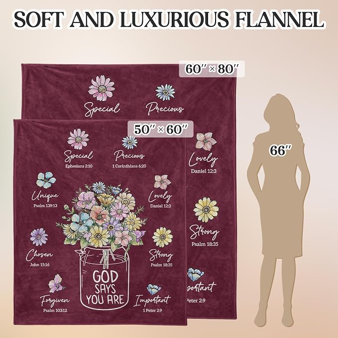 Christian Religious Gifts for Women, Burgundy Christian Blanket 80''x 60'' | Birthday Gifts for Women, Baptism Religious Christmas Day Spiritual Gifts for Grandma Mom Sister, Wine Red Throw Blankets
